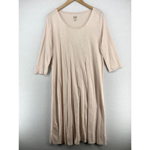 EILEEN FISHER GARNET HILL Nightgown XS Sleepwear Organic Cotton Pleat Slub Pink - Picture 1 of 14